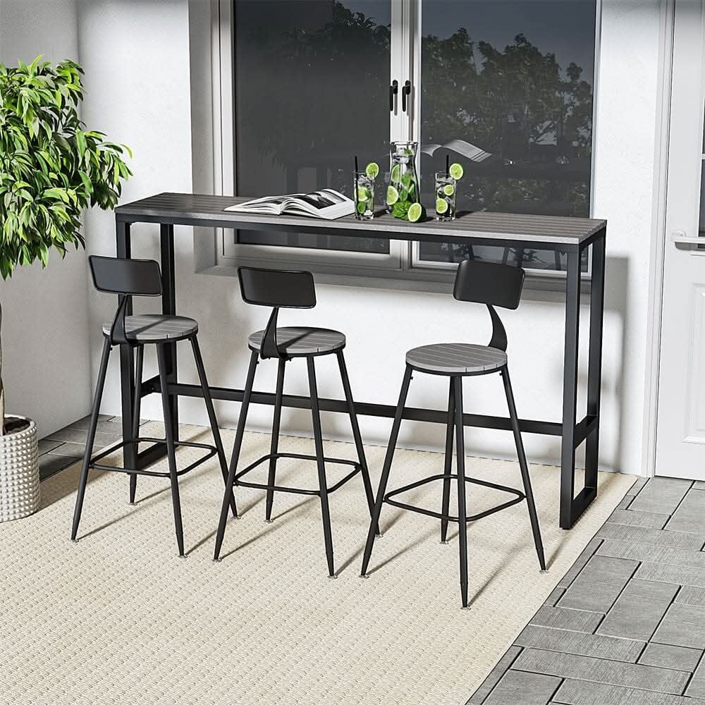 Garden Grey Dining High Table with Metal Legs - Large/180cm W