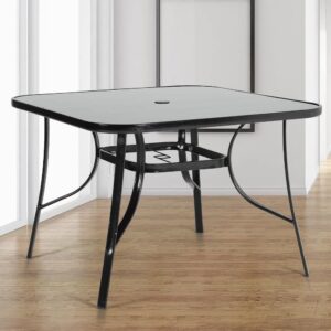 Outdoor Rectangular Dining Table with Umbrella Hole, Garden Dining Table - W 80 x L 120 x H 70 cm