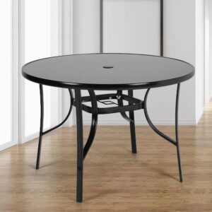 Patio Garden Dining Table with Umbrella Hole Glass Garden Table - Dia 105x H 70.5 cm