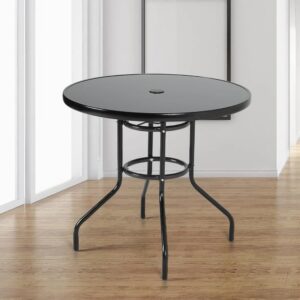 Patio Garden Dining Table with Umbrella Hole Glass Garden Table - Dia 80 x H 72 cm