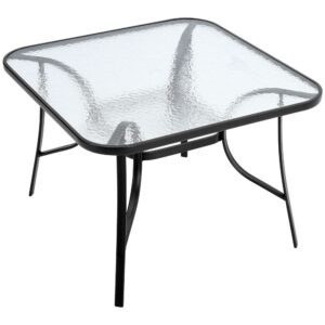 Patio Table Garden Coffee Table Rectangle Dining Table with the Umbrella Stand Hole - Black