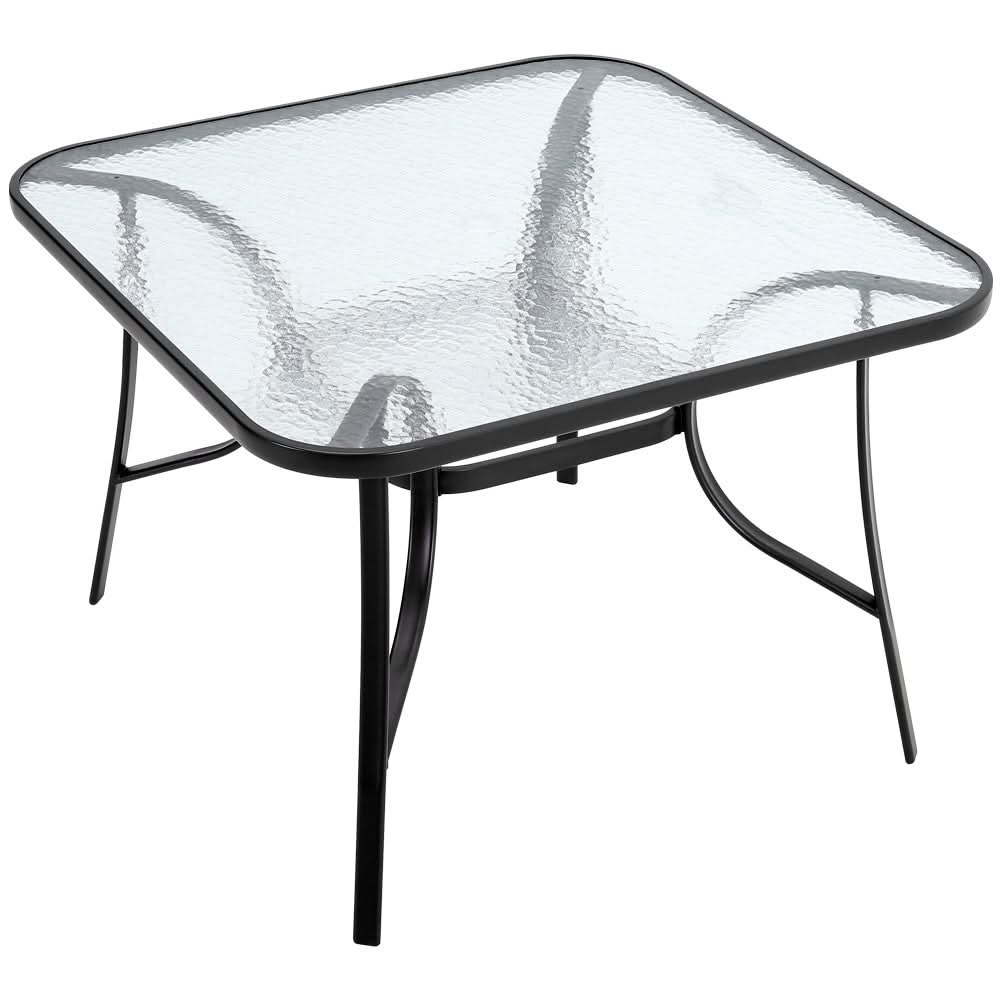 Patio Table Garden Coffee Table Rectangle Dining Table with the Umbrella Stand Hole - Black