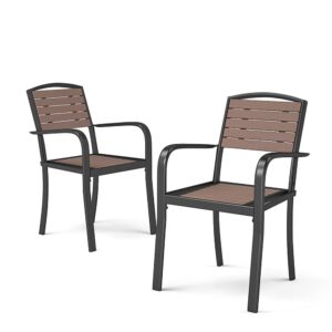 Set of 2/4 Garden Dining Armchairs with Metal Legs - Brown / Set of 4