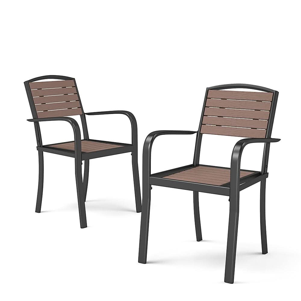 Set of 2/4 Garden Dining Armchairs with Metal Legs - Brown / Set of 4