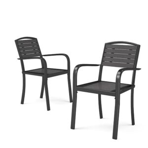 Set of 2/4 Garden Dining Armchairs with Metal Legs - Grey / Set of 4