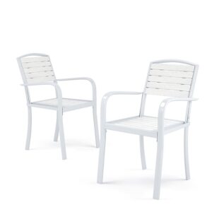 Set of 2/4 Garden Dining Armchairs with Metal Legs - White / Set of 2